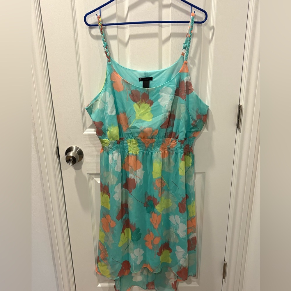 Lane Bryant Aqua Floral Dress with High-Low Hem 18/20